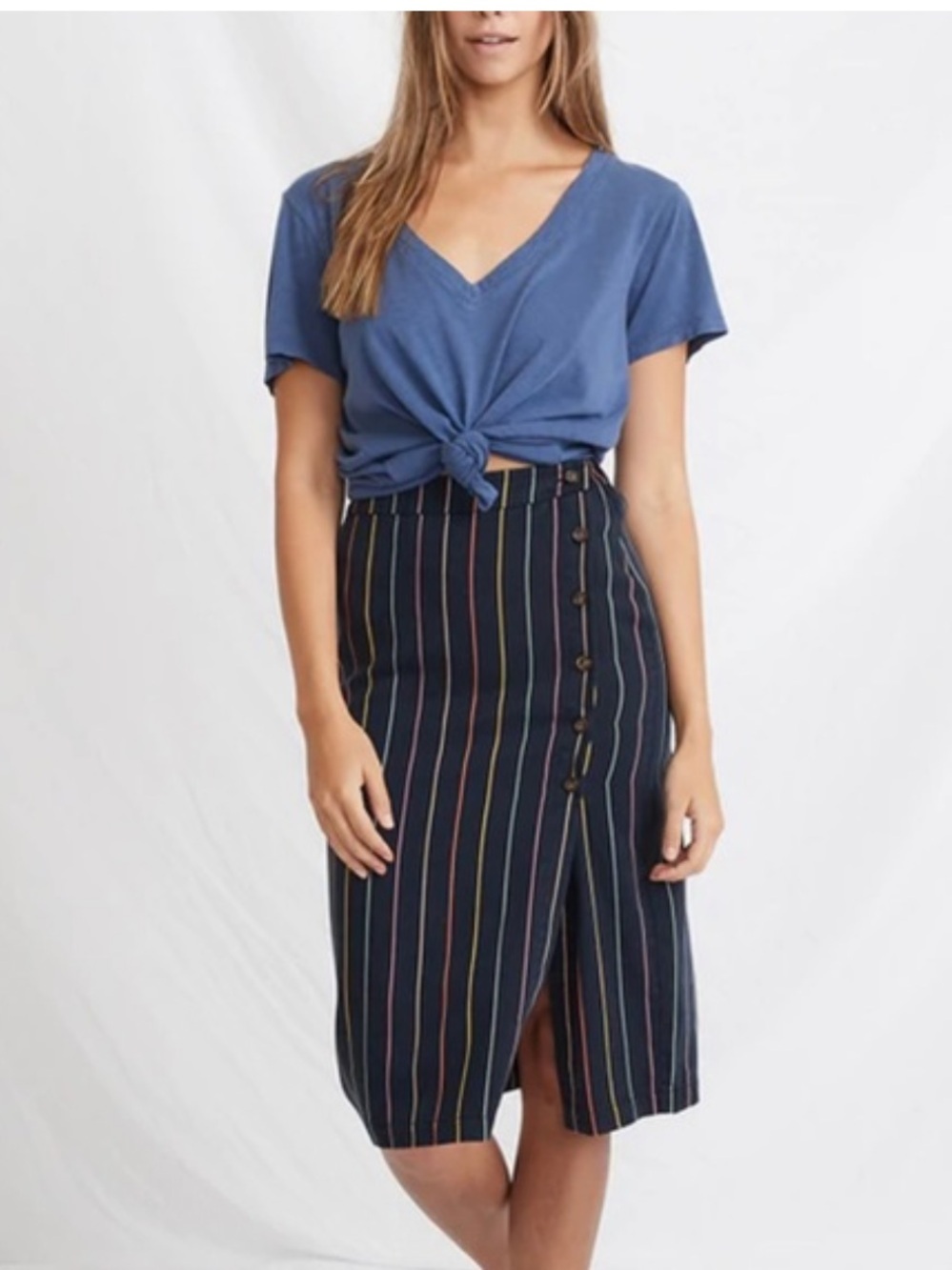 Marine Layer Button Up Striped Midi Skirt  Small